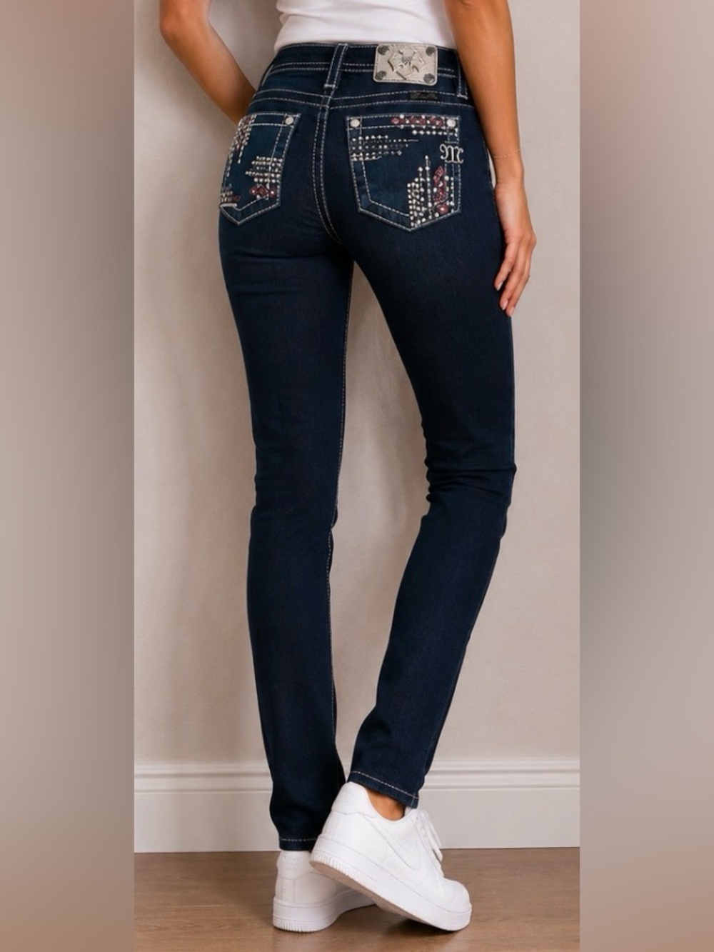 Vintage Miss Me Jeans Embroidery Rhinestones Y2K Slim Skinny Western Girls 12 24